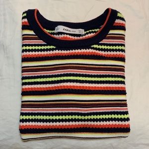 Zara MULTICOLOR Striped Short Sleeve Knit Sweater